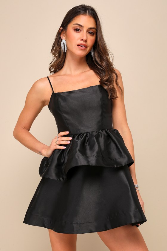 Lulus Bubbly Charm Black Taffeta Tiered Ruffled Mini Dress