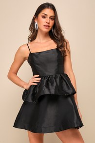 Bubbly Charm Black Taffeta Tiered Ruffled Mini Dress