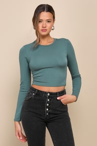 Begin with the Basics Teal Green Long Sleeve Crop Top