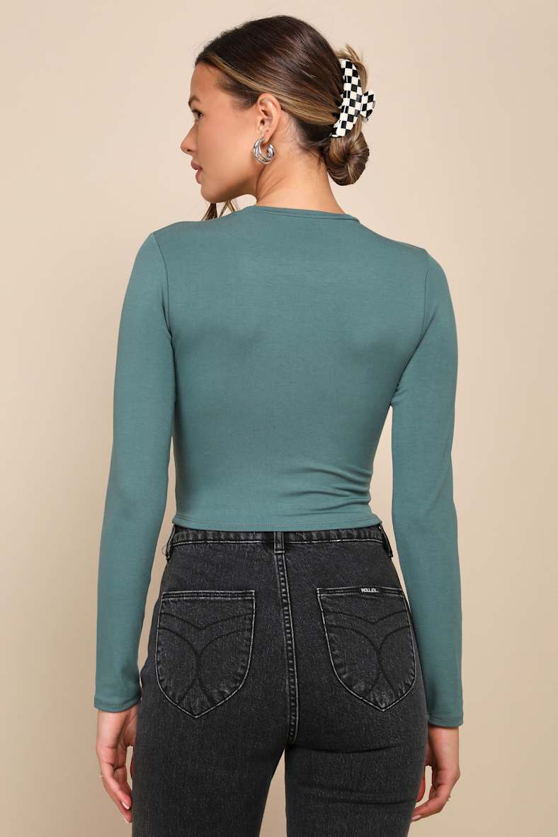Begin with the Basics Teal Green Long Sleeve Crop Top
