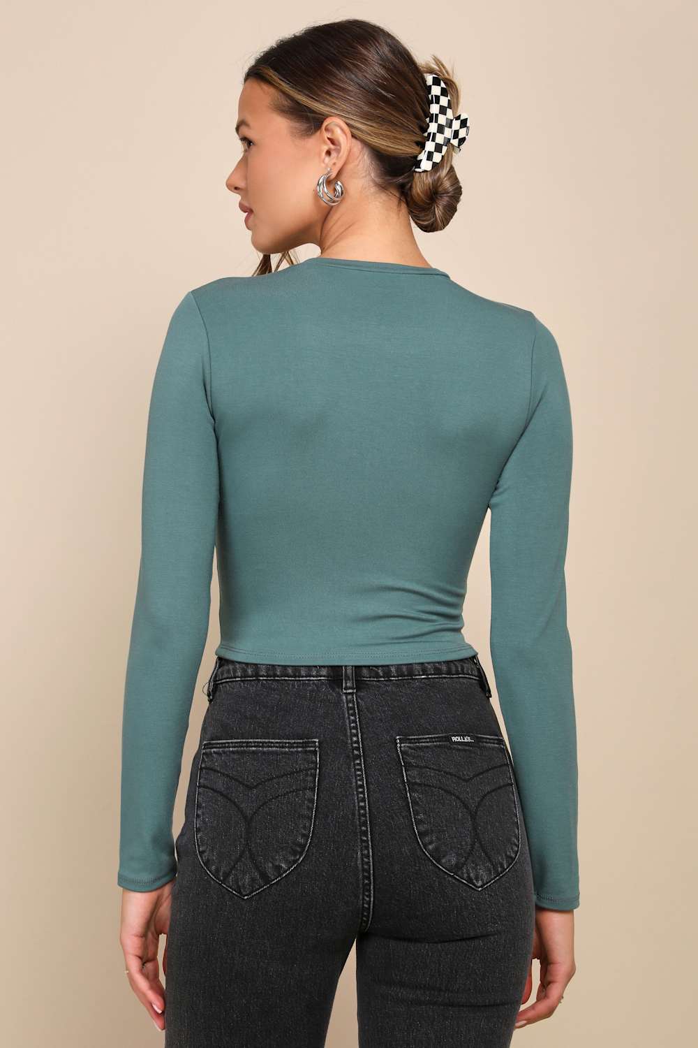Begin with the Basics Teal Green Long Sleeve Crop Top