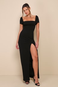 Magnificent Impression Black Square Neck Short Sleeve Maxi Dress 1