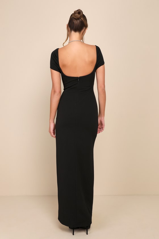Magnificent Impression Black Square Neck Short Sleeve Maxi Dress