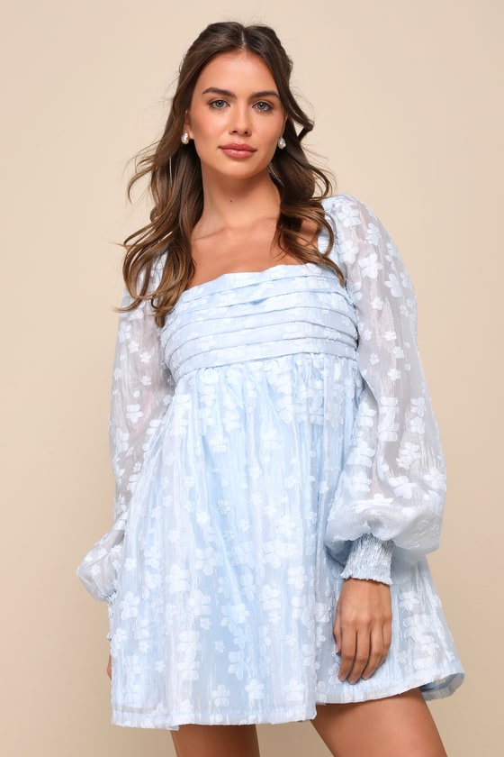 Radiantly Cute Light Blue Burnout Floral Pleated Mini Dress 2