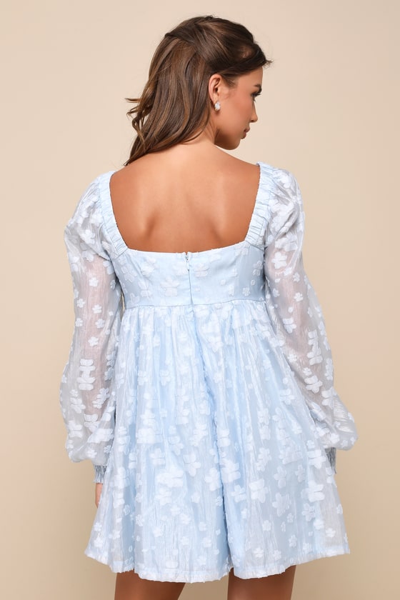 Radiantly Cute Light Blue Burnout Floral Pleated Mini Dress 3