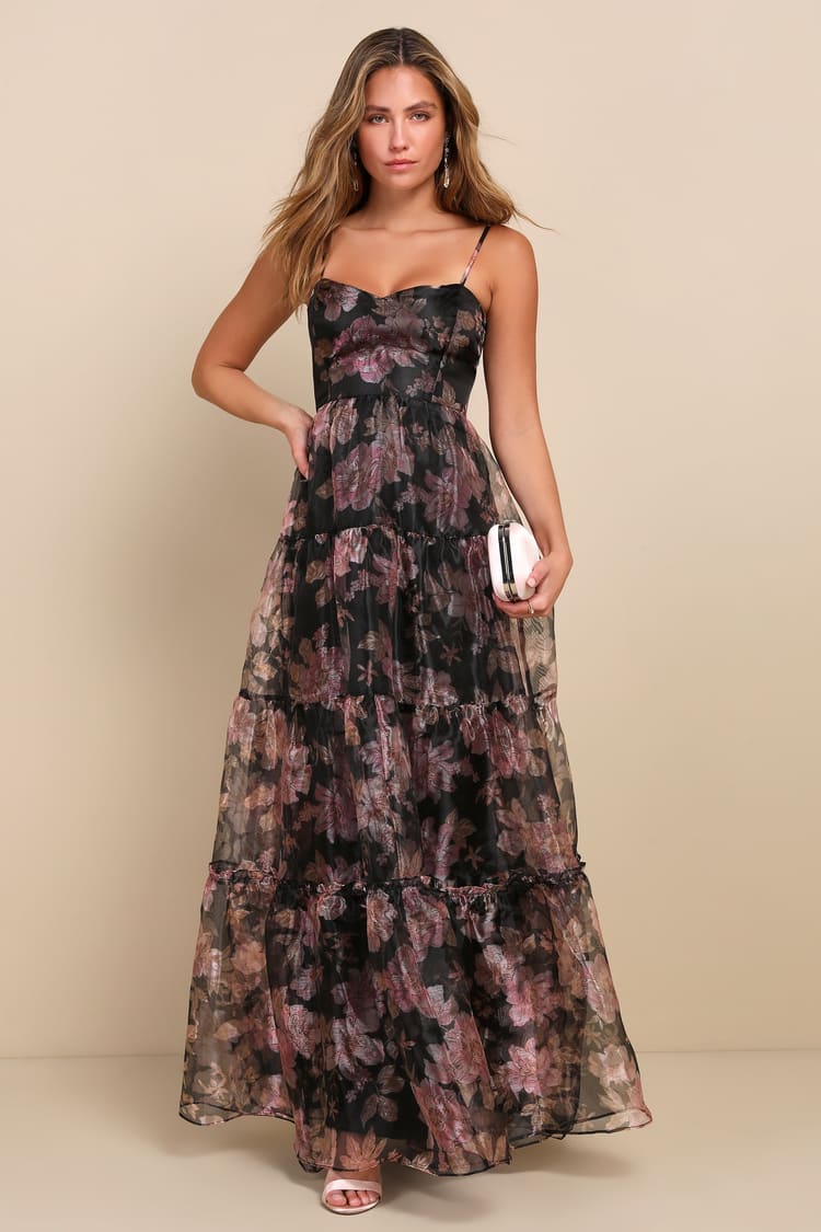 knee length dresses for ladies Baltic Born Womens Raelynn Maxi Dress | Black Floral main image 1