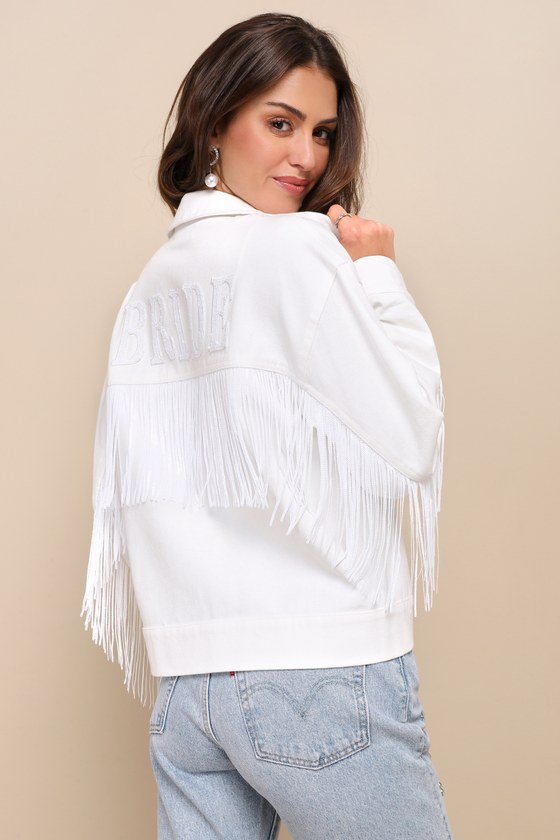 Lulus Matrimony Muse White Sequin Fringe Twill Jacket