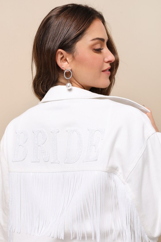 Matrimony Muse White Sequin Fringe Twill Jacket 2