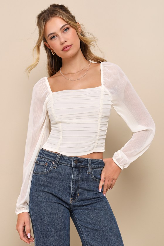 Ivory Ruched Top - Ruched Long Sleeve Top - Women's Tops - Lulus