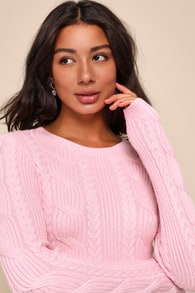 Cuddly Contentment Light Pink Cable Knit Cropped Sweater