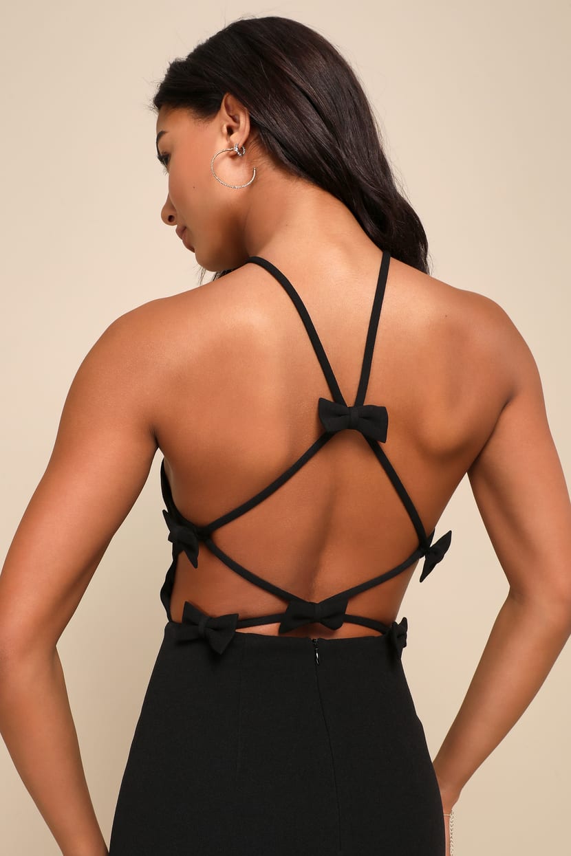Black Strappy Back Dress - Black Bow Dress - Black Midi Dress - Lulus Black Strappy Back Dress - Black Bow Dress - Black Midi Dress - Lulus