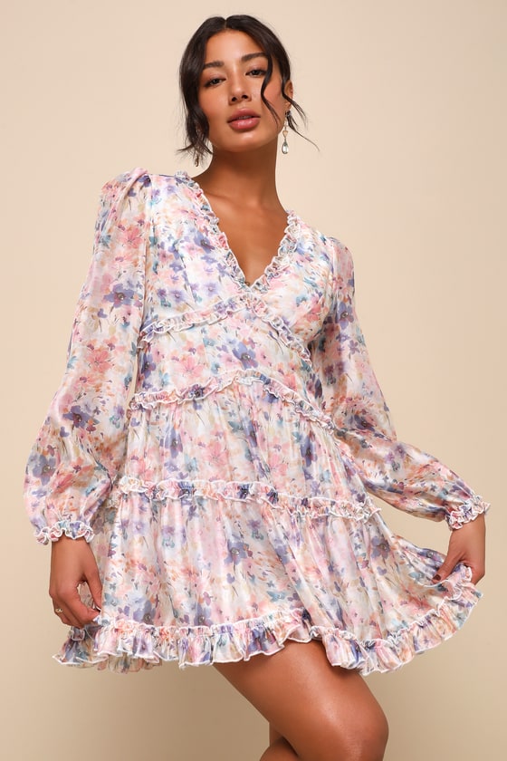 Exquisitely Adorable Multi Floral Tiered Ruffled Mini Dress 1