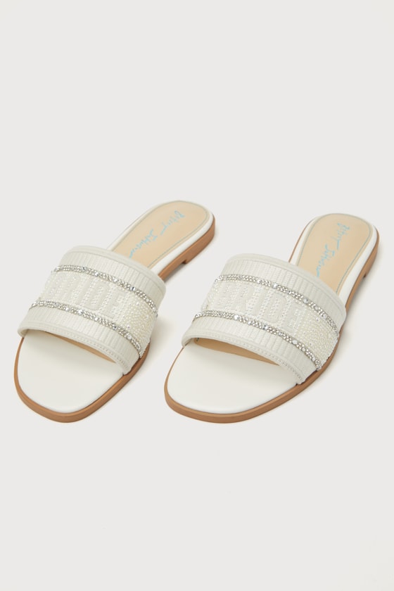 Shop Betsey Johnson Sb-tru White And Silver Rhinestone Pearl Bride Slide Sandals