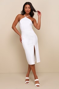 Glamorous Adornment Ivory Halter Strappy Bow Midi Dress
