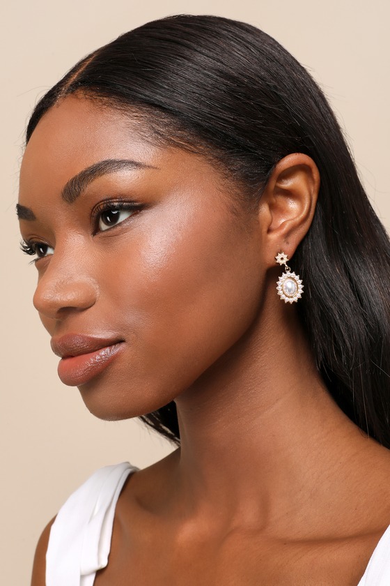 Perfectly Radiant Gold Pearl Medallion Drop Earrings 1