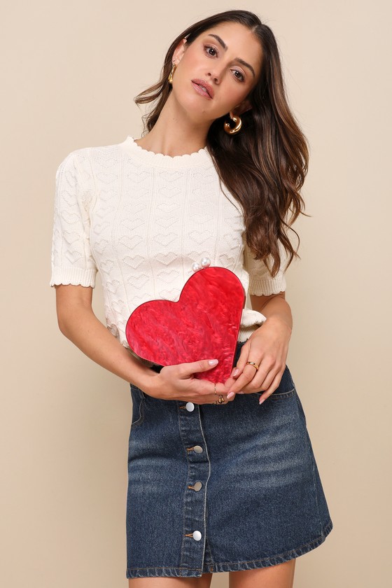 I Heart You Red Acrylic Heart-Shaped Crossbody Clutch 1