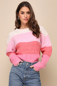 Warmly Welcomed Pink Multi Striped Pullover Sweater 1