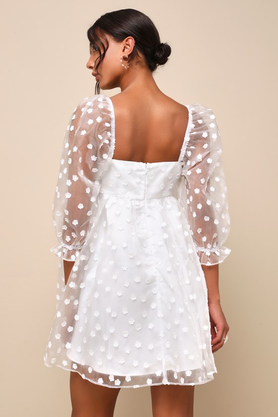 White Organza Mini Dress - Floral Babydoll Dress - Mini Dress - Lulus