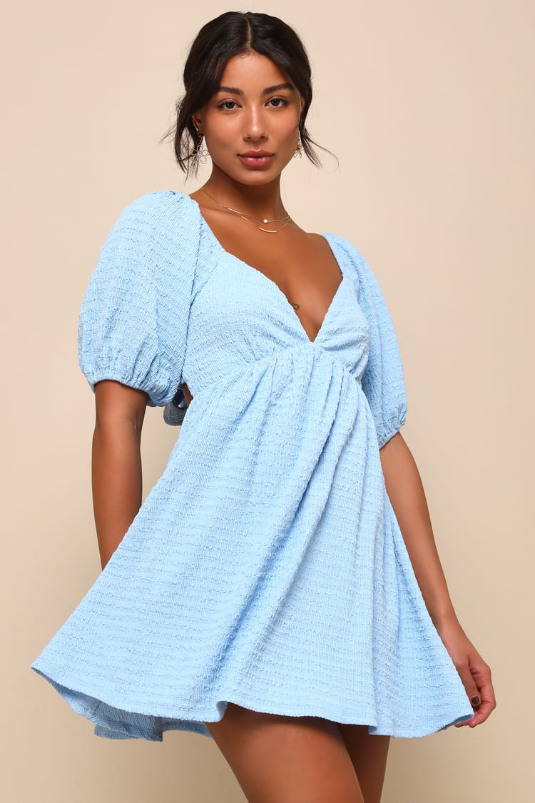 Light Blue Mini Dress - Textured Mini Dress - Tie-Back Dress - Lulus