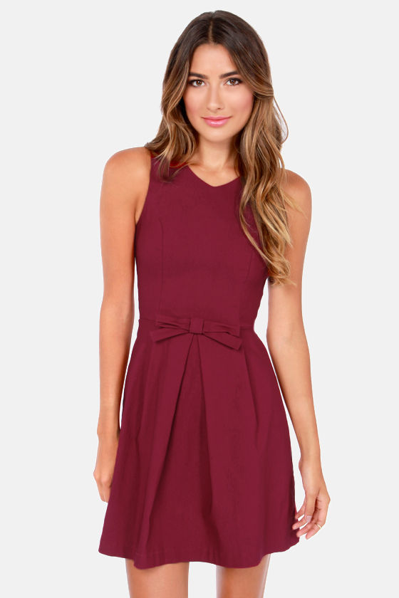 Pretty Burgundy Dress - Fit and Flare Dress - $44.00 - Lulus