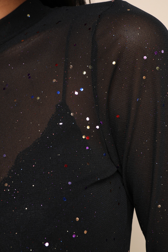 Strike an Attitude Black Mesh Multi Embellished Mesh Bodysuit - thumbnail 5
