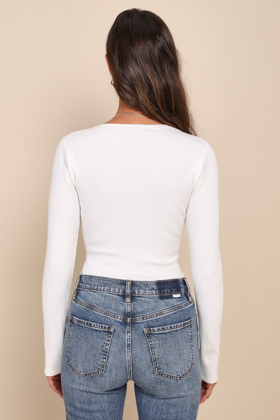 Always Aesthetic Ivory Ribbed Long Sleeve Bodysuit 3