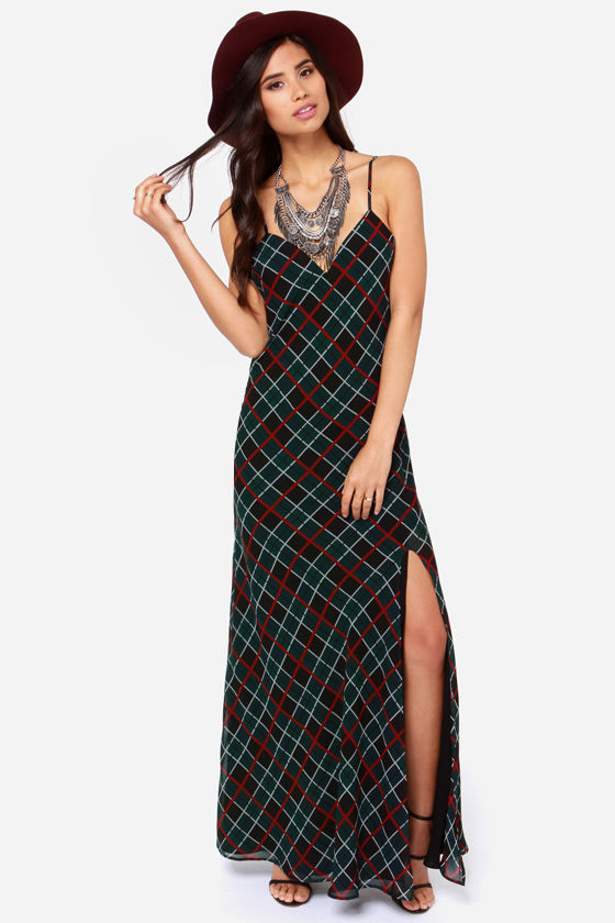 plaid maxi skirt evening gown