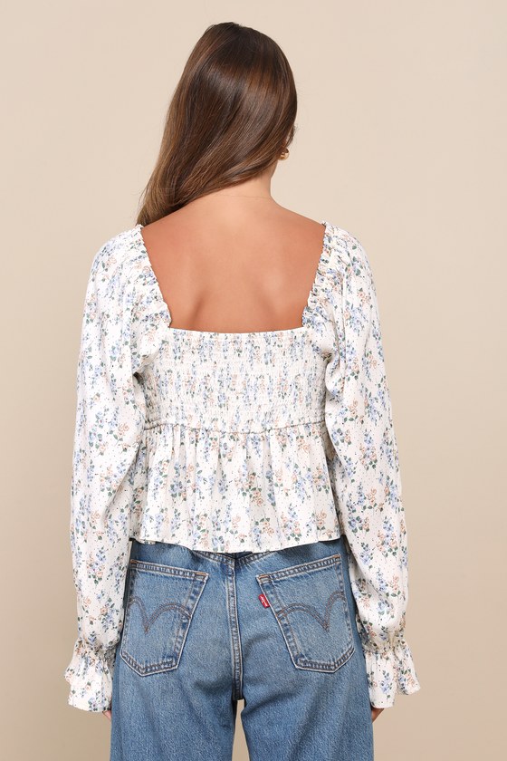 Ivory Satin Collar Top with Mesh Balloon Sleeve Detail