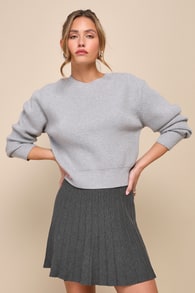 Chilly Vibes Heather Light Grey Crew Neck Sweater