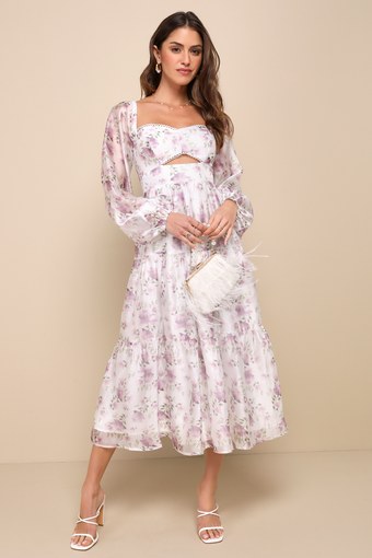 Radiant Afternoon Ivory Floral Cutout Tiered Midi Dress 1
