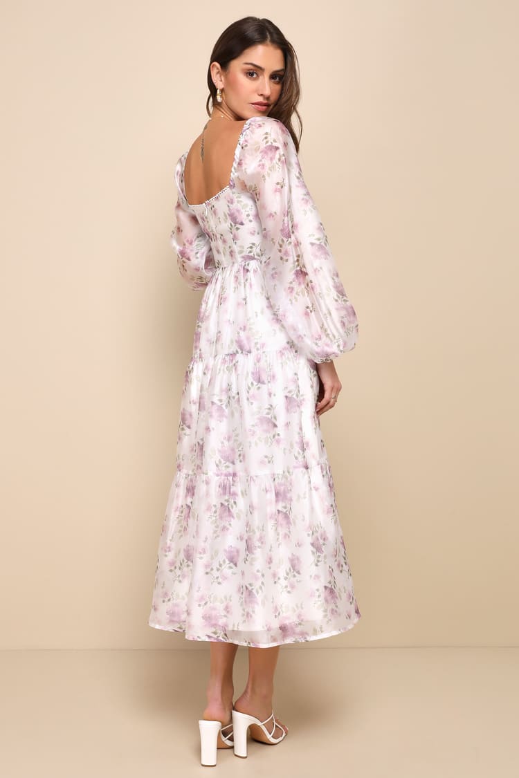 Radiant Afternoon Ivory Floral Cutout Tiered Midi Dress