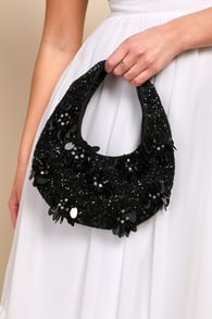 Glittering Outing Black Paillette Sequin Rhinestone Handbag