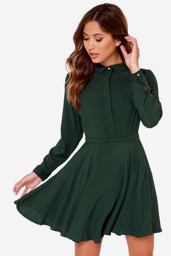Rhythm Deschanel Dress Forest Green Dress Shirt Dress 79.00