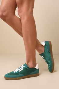 Emporia Green Velvet Suede Lace-Up Sneakers