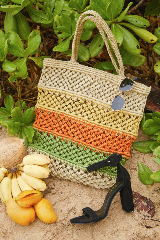 Beige Multi Striped Bag - Woven Tote Bag - Striped Tote Bag - Lulus