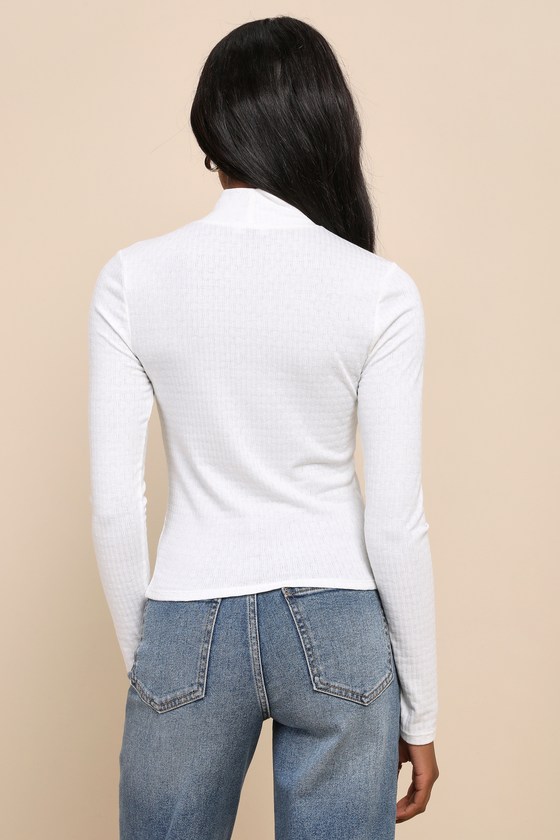 Ivory Pointelle Top - Mock Neck Top - Simple Long Sleeve Top - Lulus