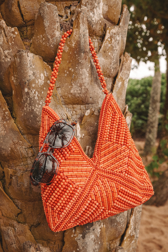 Shop Lulus Sunny Element Orange Beaded Shoulder Bag