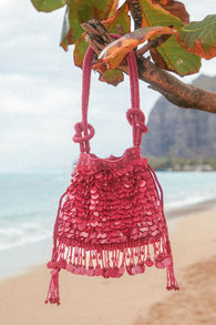 Iconic Idea Hot Pink Beaded Sequin Fringe Handbag
