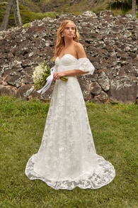 Romantic Dedication White Floral Off-the-Shoulder Maxi Dress