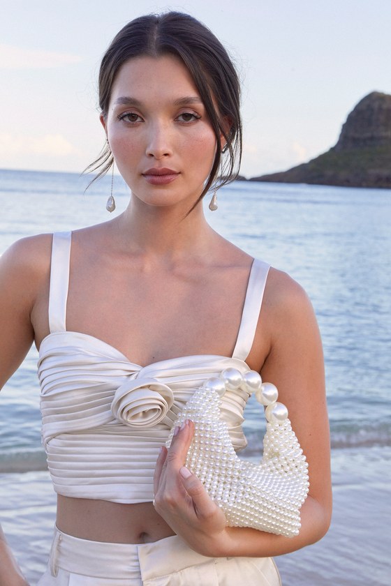 Champagne Satin Top - Pleated Satin Top - Satin Rosette Top - Lulus