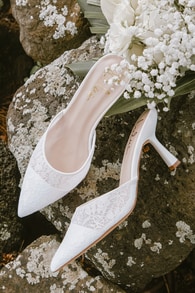 Aiza White Lace Pointed-Toe Mule Pumps