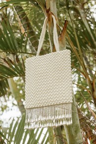Luminous Perfection Ivory Pearl Beaded Fringe Handle Bag
