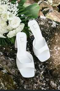 Preslie White Satin High Heel Slide Sandals