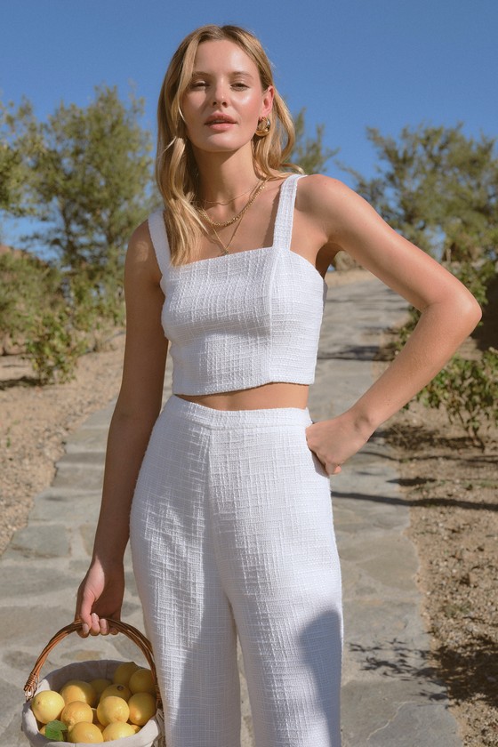 Lulus Elevated Attitude White Tweed Sleeveless Two-piece Jumpsuit