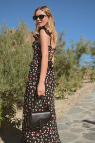 Romantic Charisma Black Floral High-Rise Midi Skirt