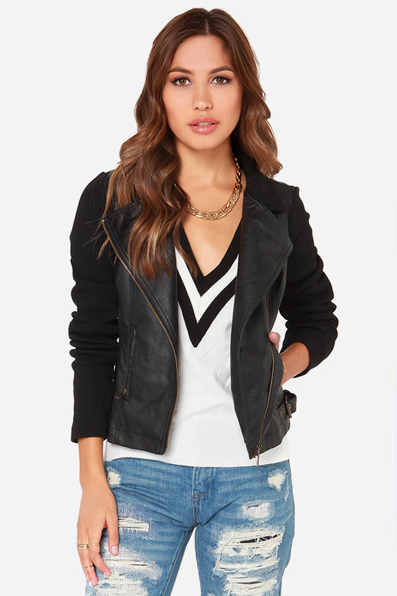 Moto Jacket Black Jacket Vegan Leather Jacket 67.00 Lulus