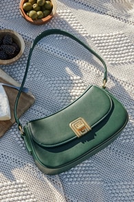 Picturesque Charm Green Vegan Leather Shoulder Bag