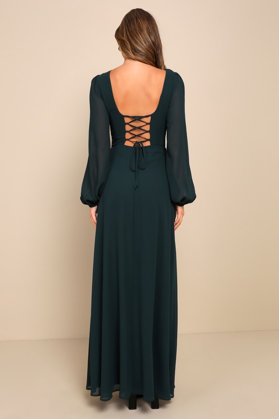 Marvelous Affair Emerald Green Pleated Lace-Up Maxi Dress 3