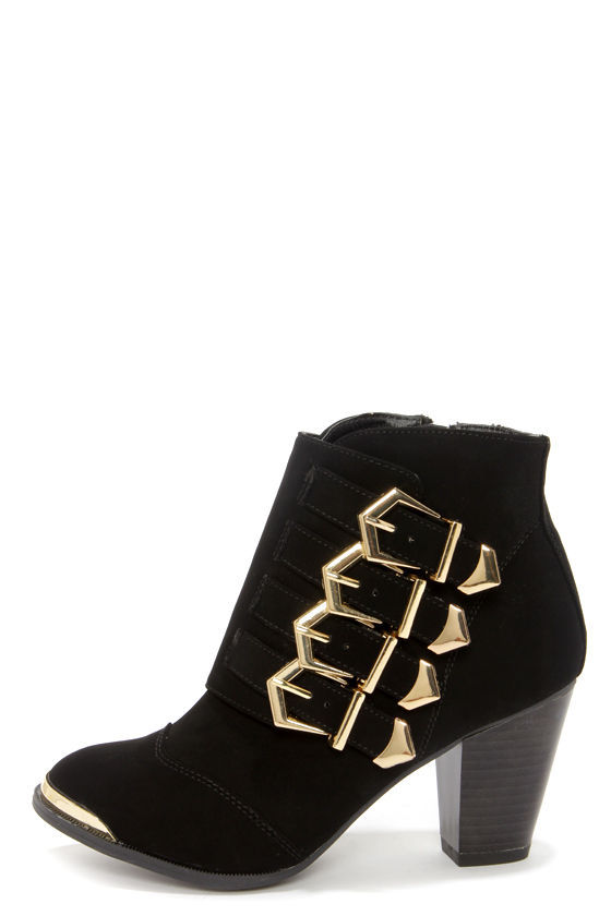 black gold buckle ankle boots