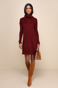 Tea Reader Burgundy Mini Sweater Dress